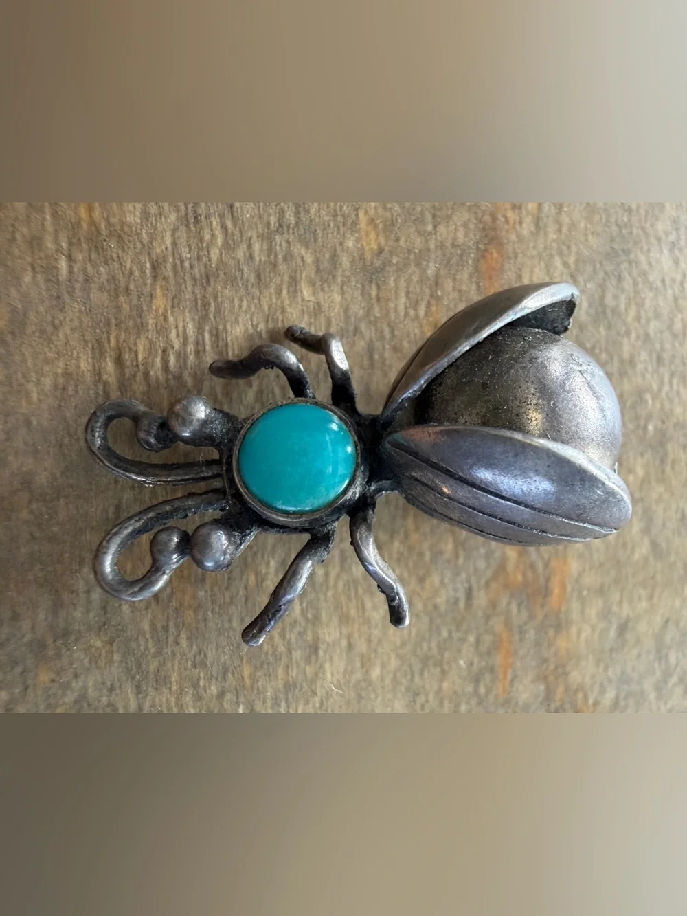 Vintage Native Maisel’s Sterling Silver Turquoise Bug Insect Pin Brooch
